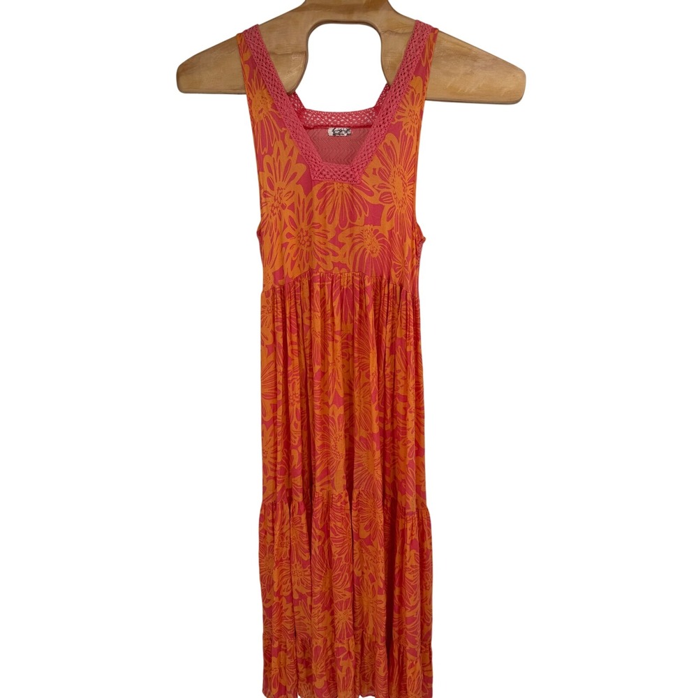 Free People Tiers For You Printed Orange Maxi Dress Women's Size‎ S